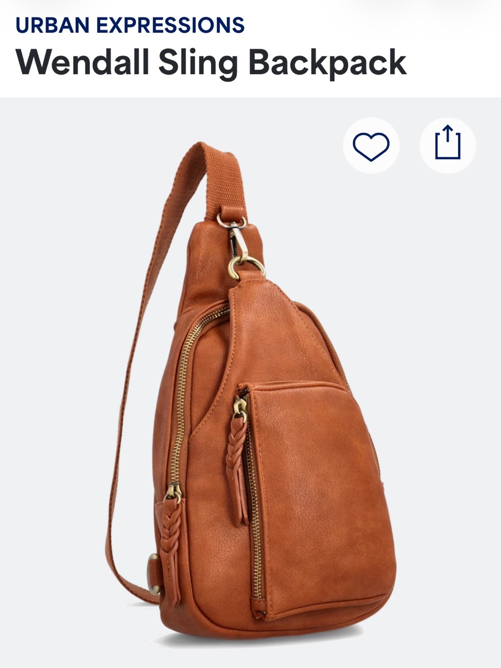 Urban Expressions Rust Tan Leather Crossbody Sling Bag - Picture 3 of 9